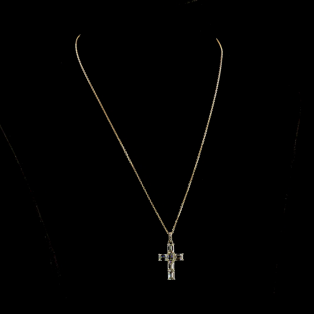 3.30 CTTW Emerald Lab Grown Diamond Cross Necklace Pendant (F Color and VVS2 Clarity)