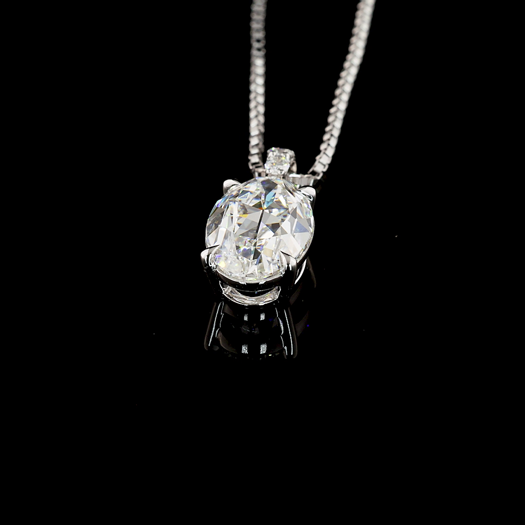 2.07 CTTW Antique Oval Lab Grown Diamond Antique Oval Necklace Pendant 18" (E Color and VVS2 Clarity)