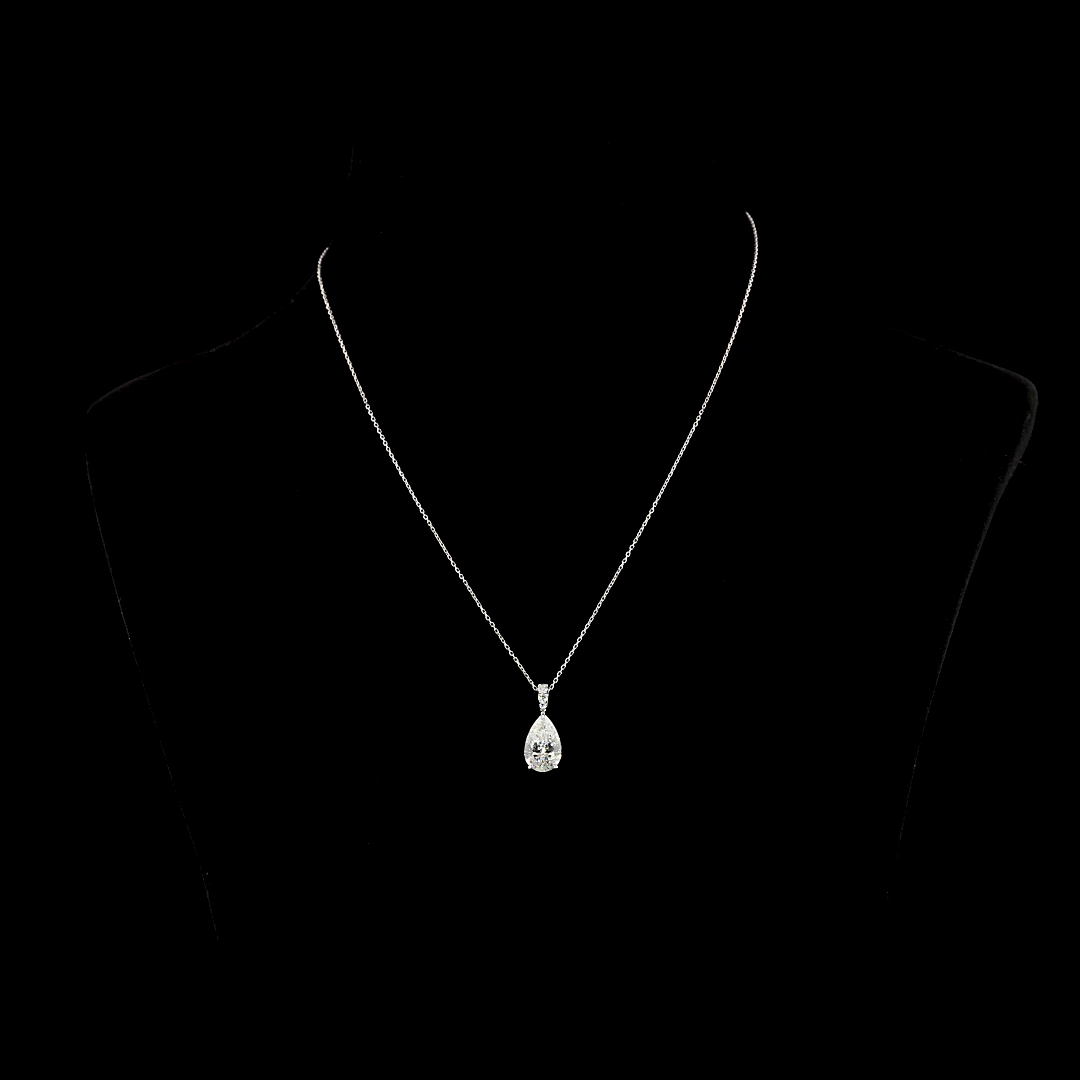 2.67 CTTW Pear Lab Diamond Pear Necklace Pendant 18" 14k White Gold (F Color and VVS2 Clarity)