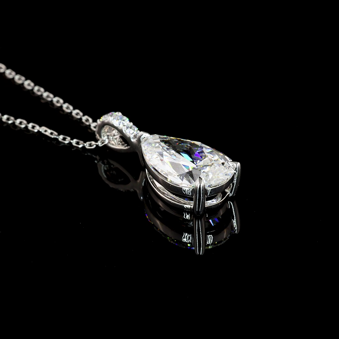 2.67 CTTW Pear Lab Diamond Pear Necklace Pendant 18" 14k White Gold (F Color and VVS2 Clarity)