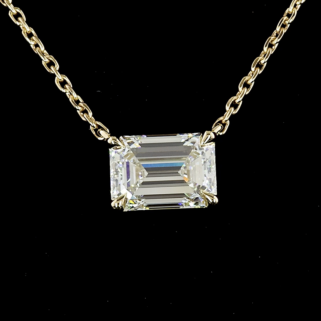 1.00 CT Emerald Lab Diamond Solitaire Necklace Pendant 18" 14k Yellow Gold D/E Color and VS2/VVS2 Clarity jewelry-spot-usa