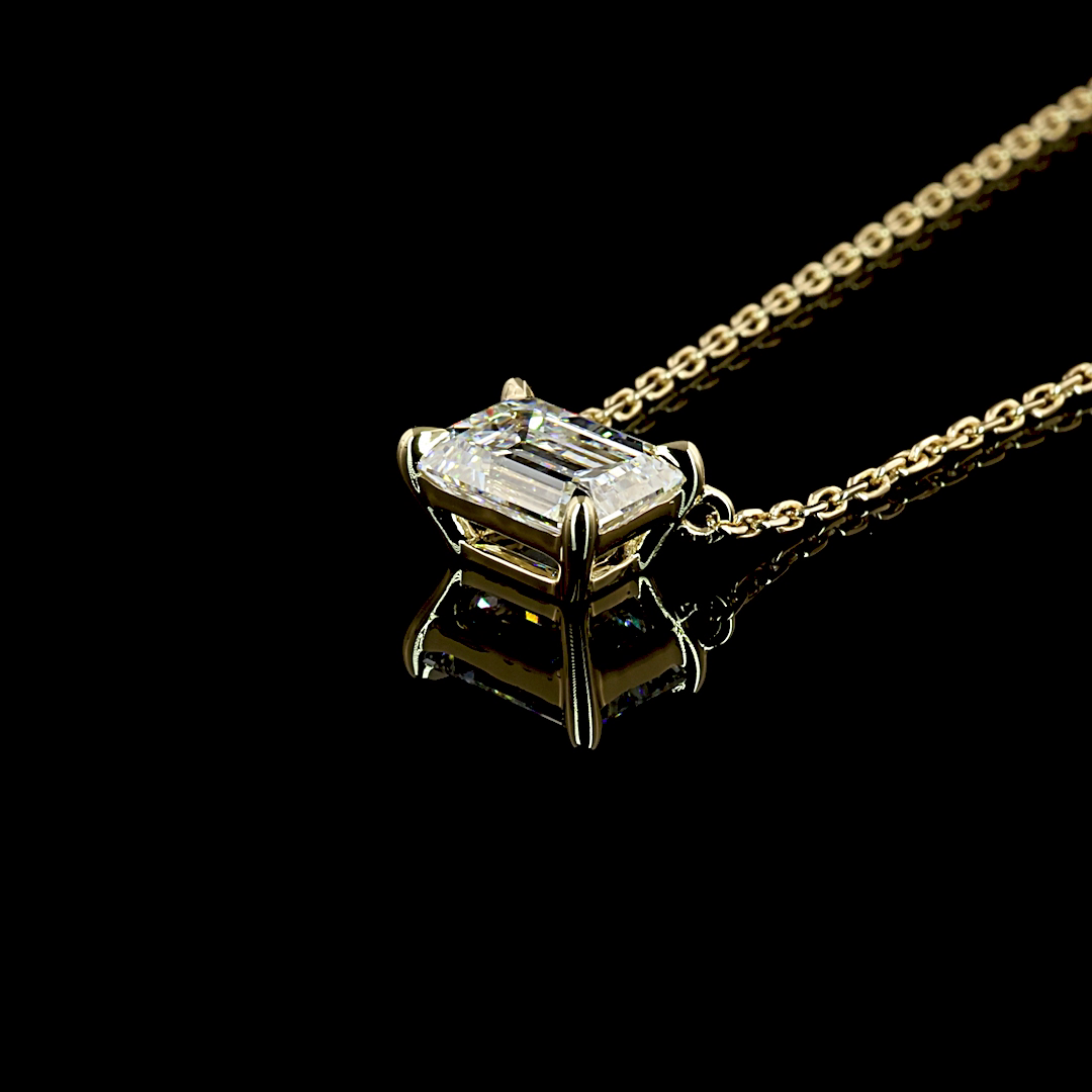 1.00 CT Emerald Lab Diamond Solitaire Necklace Pendant 18" 14k Yellow Gold D/E Color and VS2/VVS2 Clarity jewelry-spot-usa