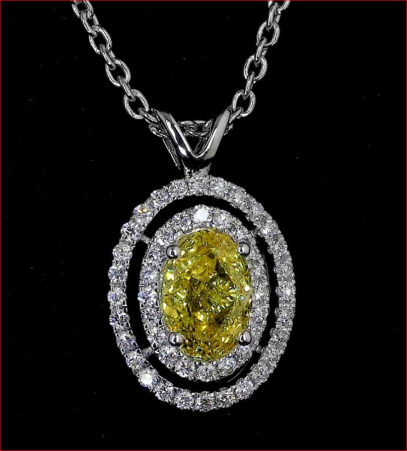 0.89 CTTW Oval Lab Diamond Double Halo Necklace Pendant (VS2 Clarity)