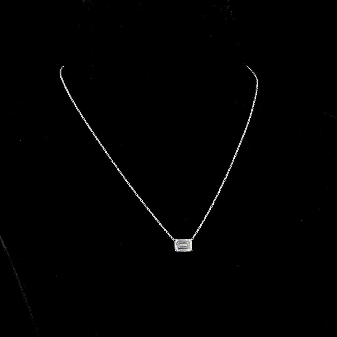 2.02 CT Emerald Lab Diamond Solitaire Necklace Pendant 18" (F Color and VS1 Clarity)