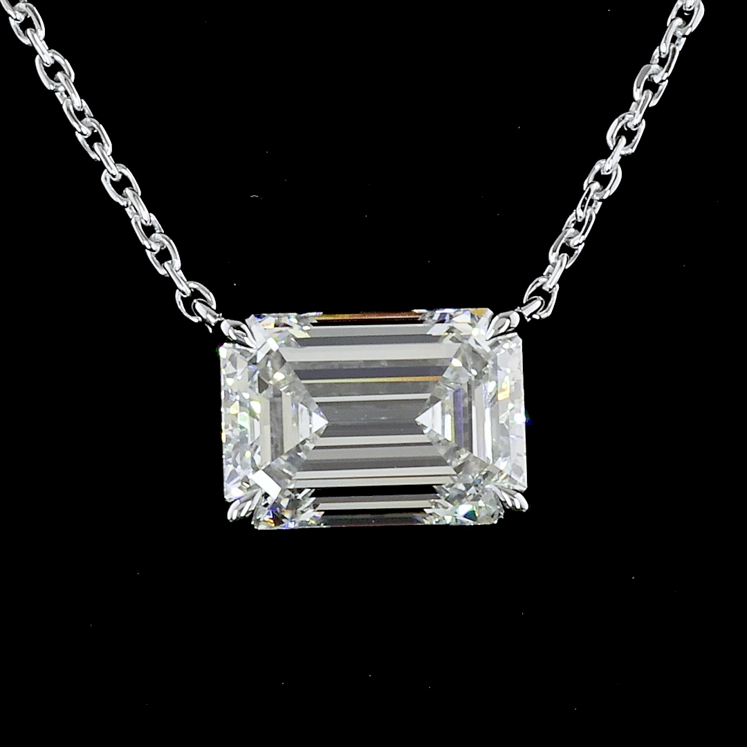 2.02 CT Emerald Lab Diamond Solitaire Necklace Pendant 18" (F Color and VS1 Clarity)