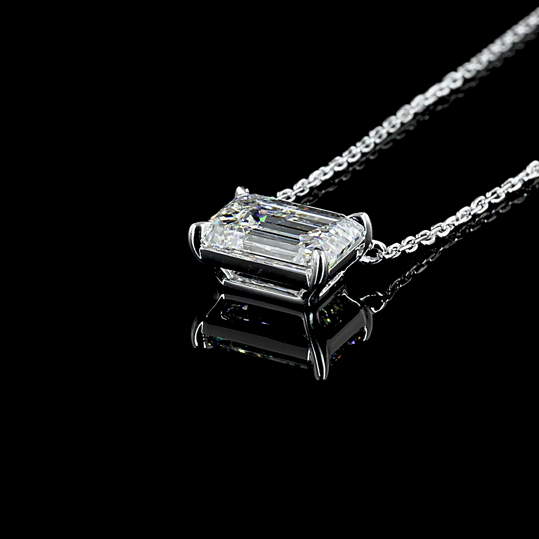 2.02 CT Emerald Lab Diamond Solitaire Necklace Pendant 18" (F Color and VS1 Clarity)