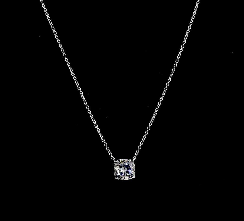 1.01 CT Cushion Lab Diamond Solitaire Necklace Pendant (F Color and VS2 Clarity)