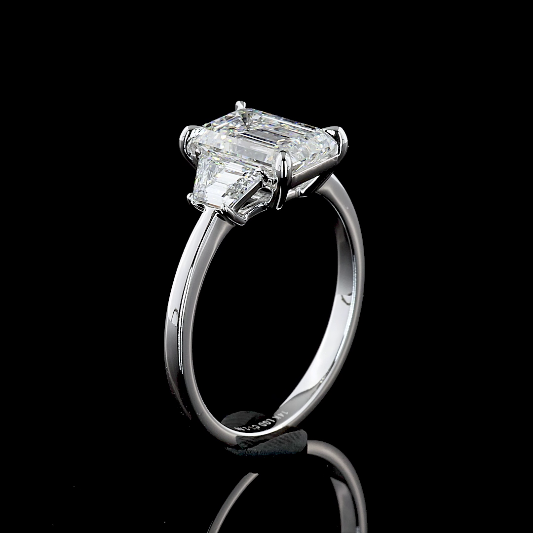 2.69 CTTW Emerald Lab Grown Diamond 3 Stones Ring Sz. 6.5 (E Color and VS2 Clarity)