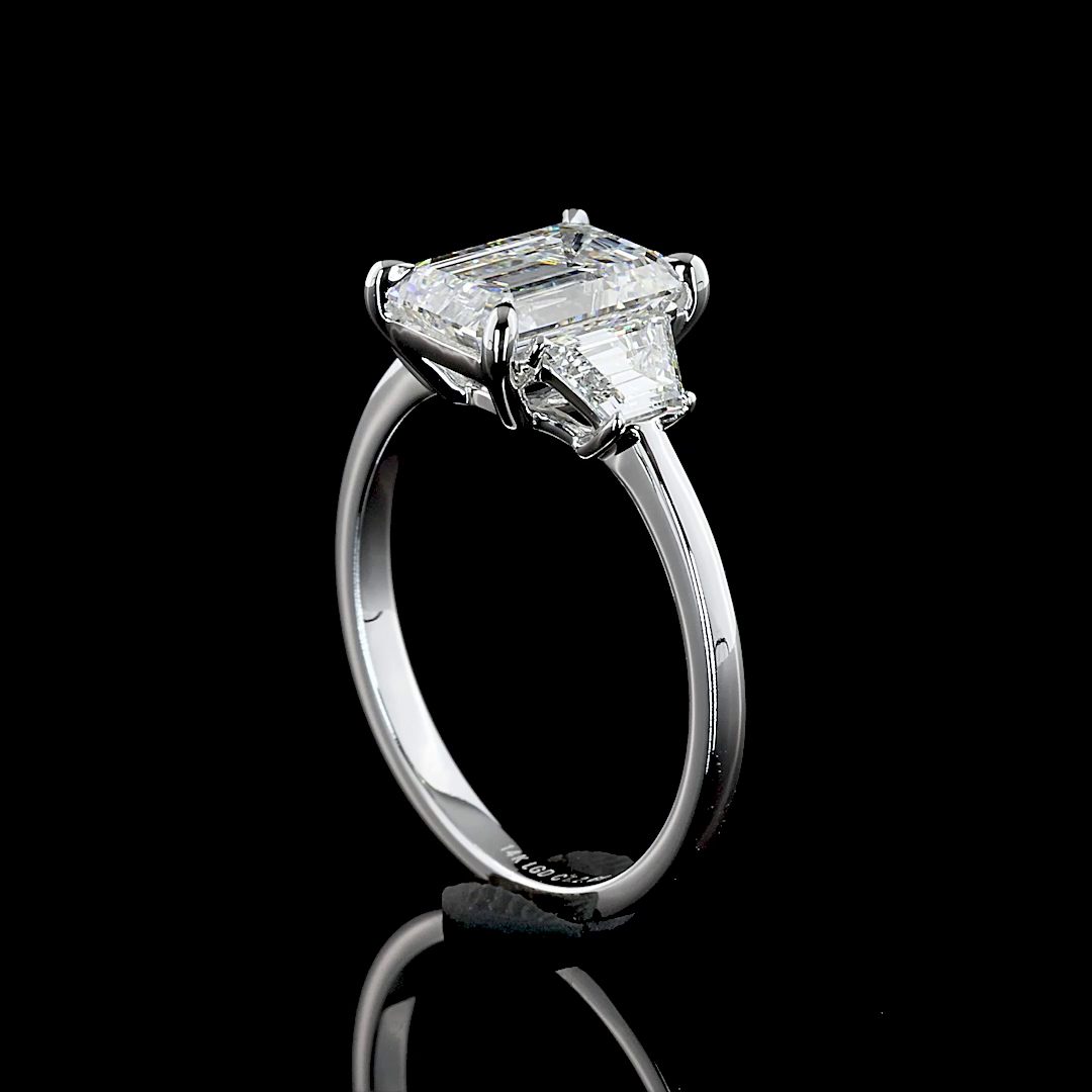 2.73 CTTW Emerald Lab Diamond 3 Stones Ring (D Color and VS1 Clarity)