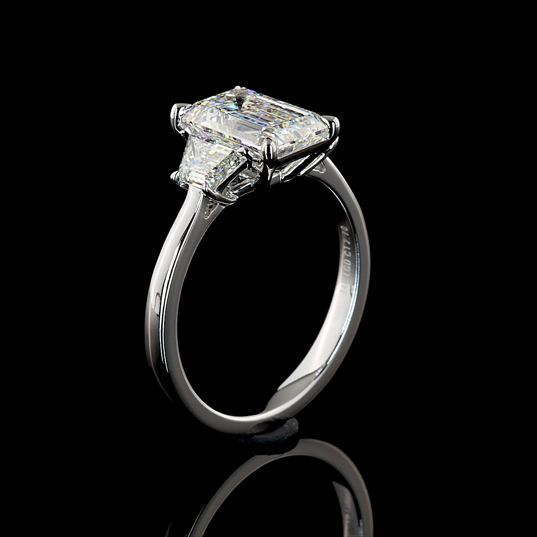 2.65 CTTW Emerald Lab Grown Diamond 3 Stones Ring Sz. 6 (D Color and VS1 Clarity)