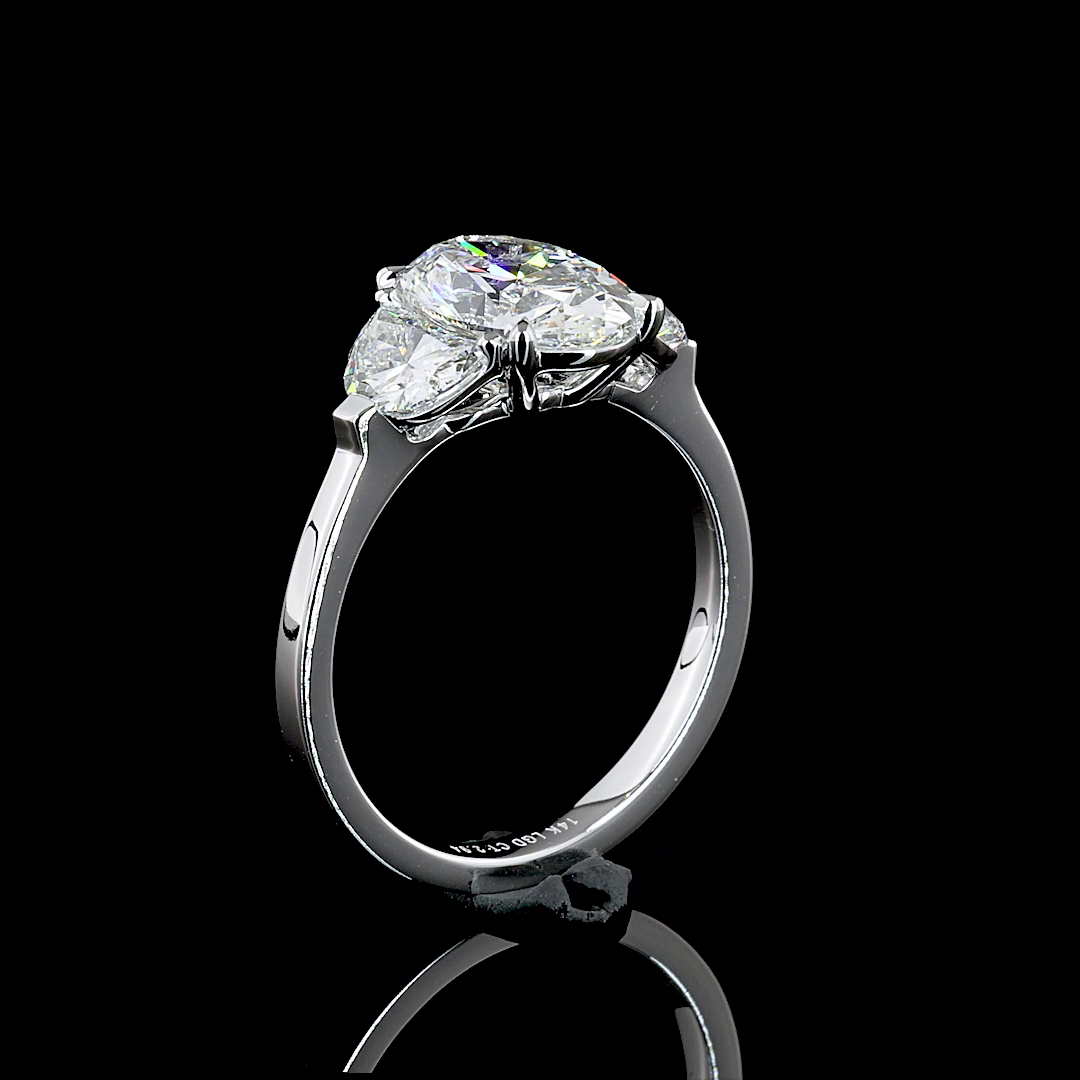3.02 CTTW Oval Lab Grown Diamond 3 Stones Ring Sz. 6 (F Color and VVS2 Clarity)