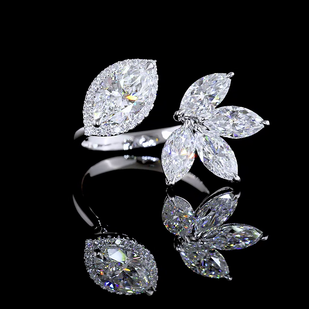 3.01 CTTW Marquise Lab Diamond Special Ring 14k White Gold (E Color and VS1 Clarity)