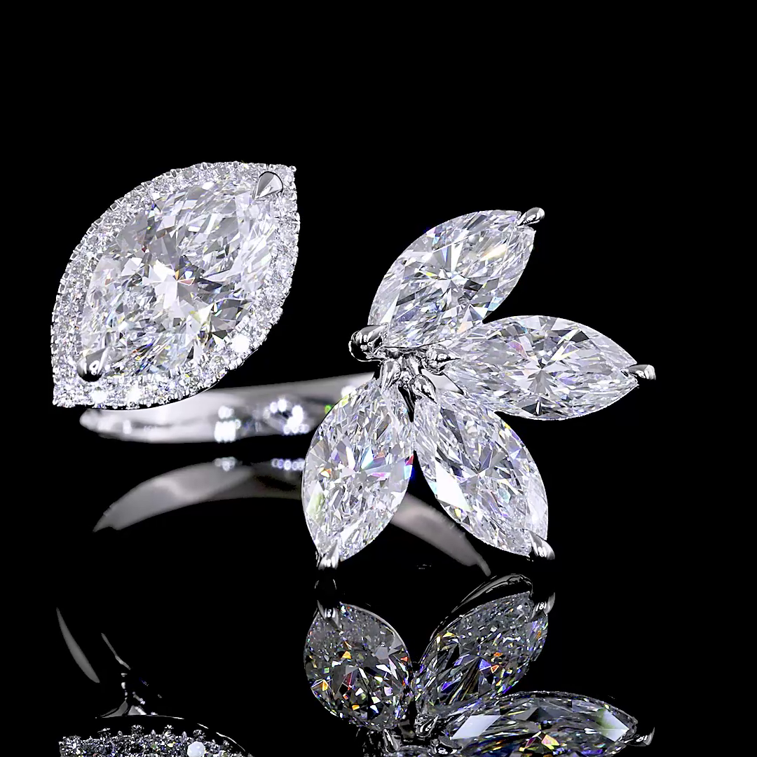 3.01 CTTW Marquise Lab Diamond Special Ring 14k White Gold (E Color and VS1 Clarity)