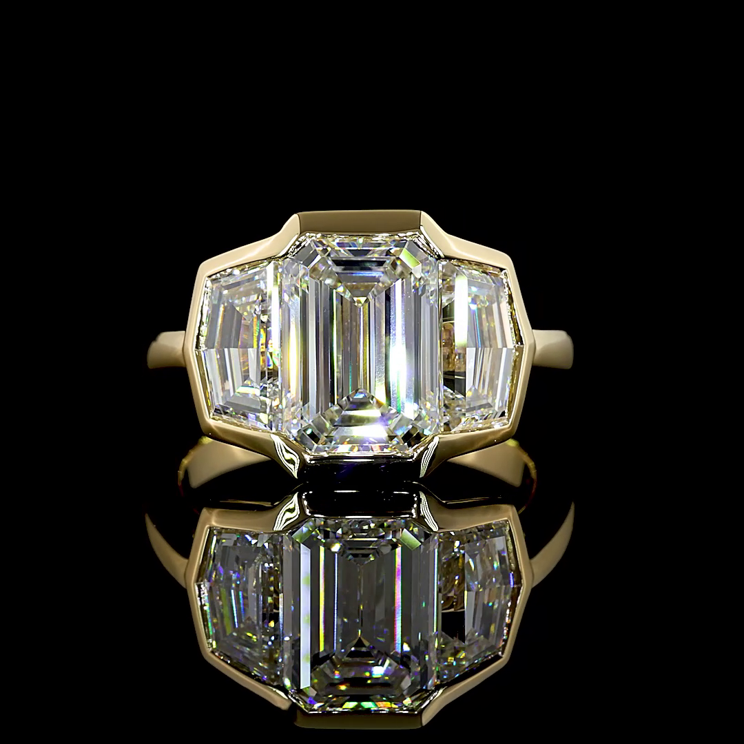 4.65 CTTW Emerald Lab Diamond 3 Stones Ring 14k Yellow Gold E Color and VS1 Clarity jewelry-spot-usa