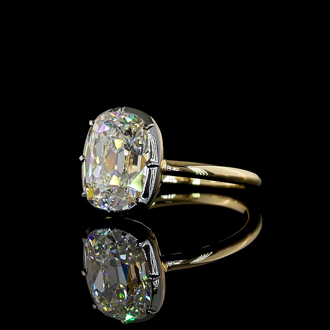 3.41 CT Antique Cushion Lab Grown Diamond Solitaire Ring Sz. 6.5 (F Color and VS1 Clarity)