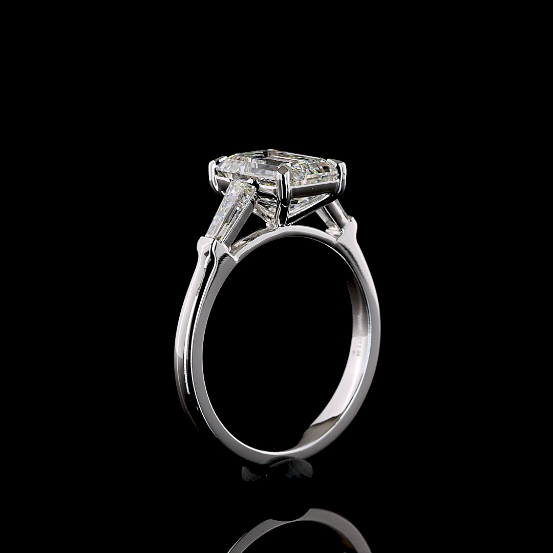 2.98 CTTW Emerald Lab Grown Diamond 3 Stones Ring Sz. 7 (D Color and VVS2 Clarity)