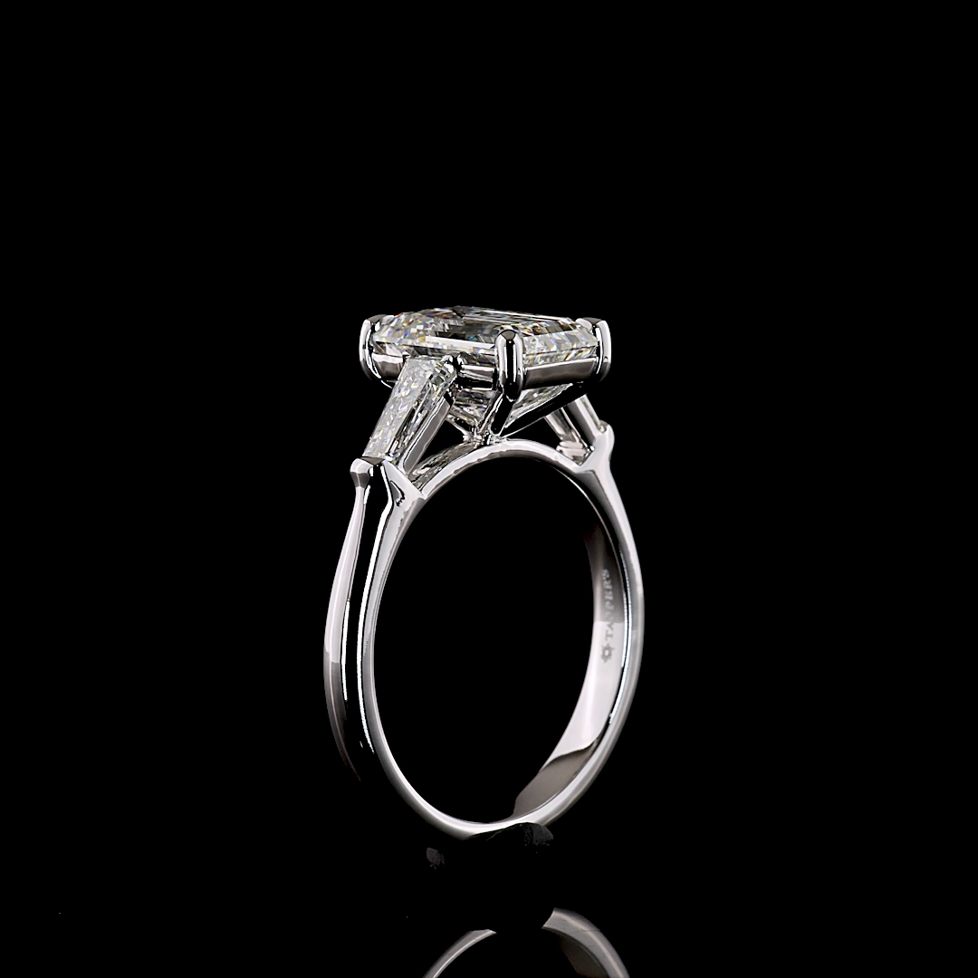 3.57 CTTW Emerald Lab Grown Diamond 3 Stones Ring Sz. 7 (E Color and VVS2 Clarity)