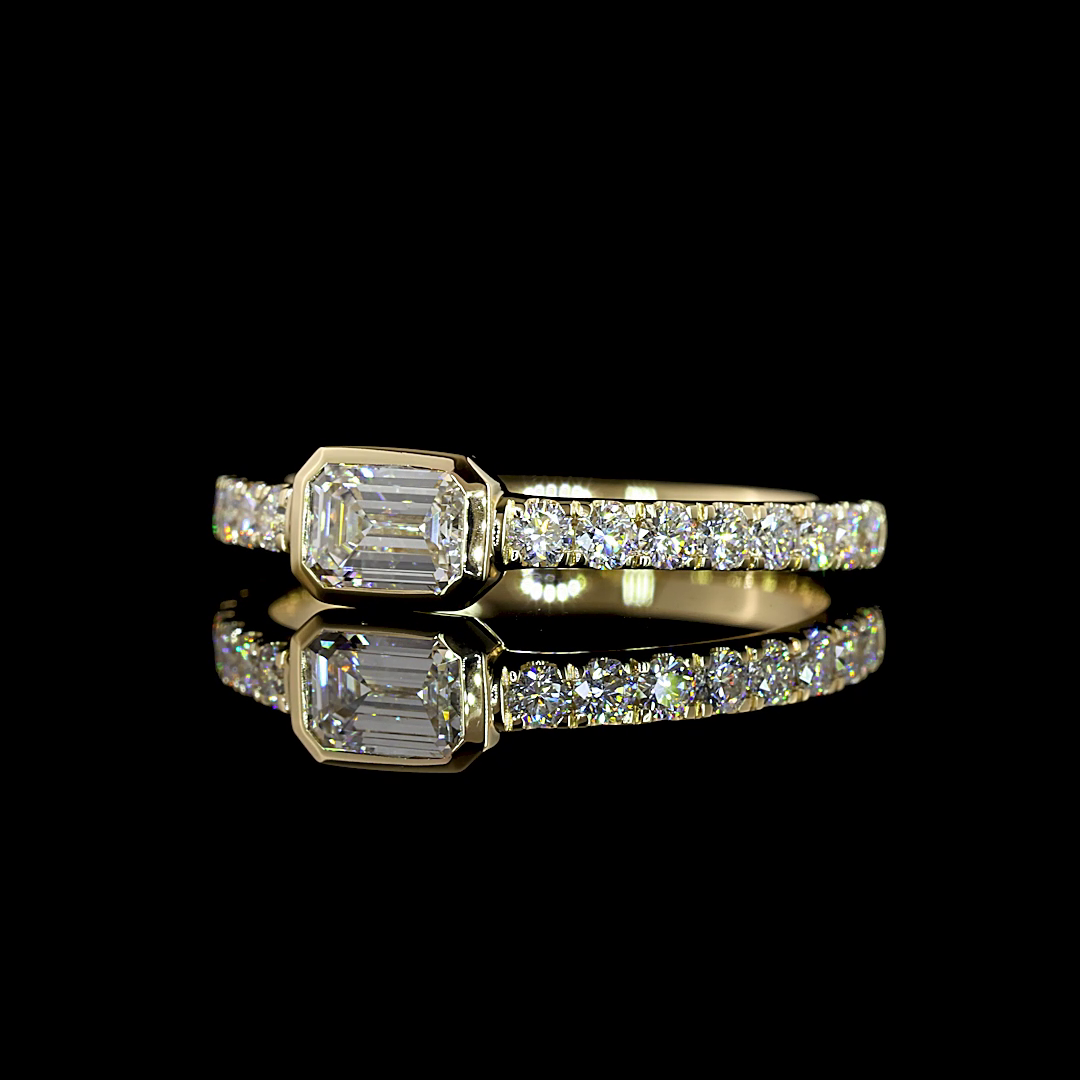 0.77 CTTW Emerald Lab Diamond Solitaire Diamond Shank Ring (E Color and VS1 Clarity)