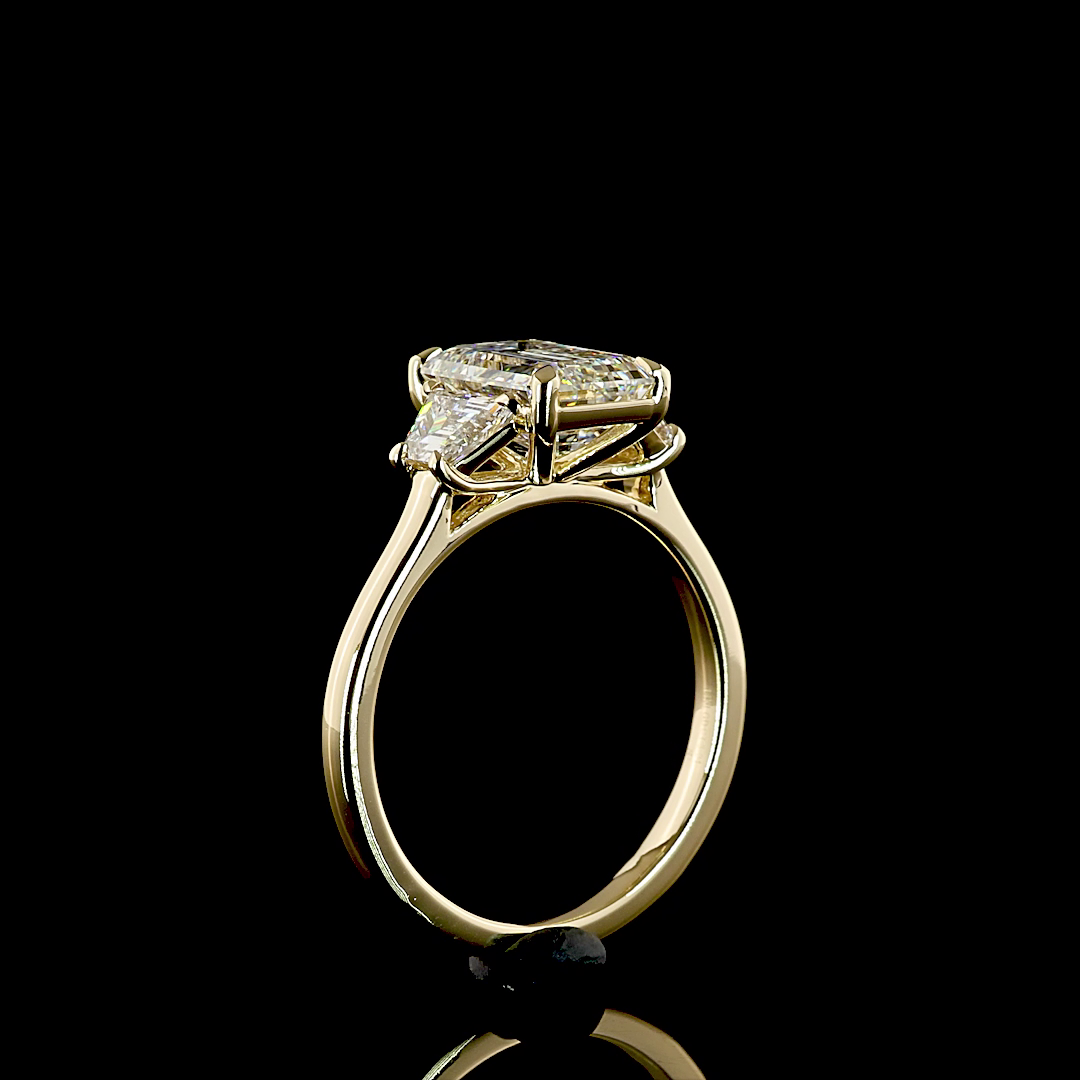 3.23 CTTW Emerald Lab Grown Diamond 3 Stones Ring Sz. 7 (F Color and VVS2 Clarity)