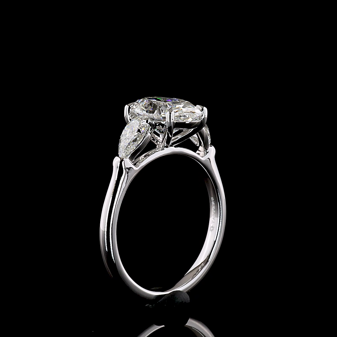 3.25 CTTW Oval Lab Grown Diamond 3 Stones Ring Sz. 7 (E Color and VVS2 Clarity)