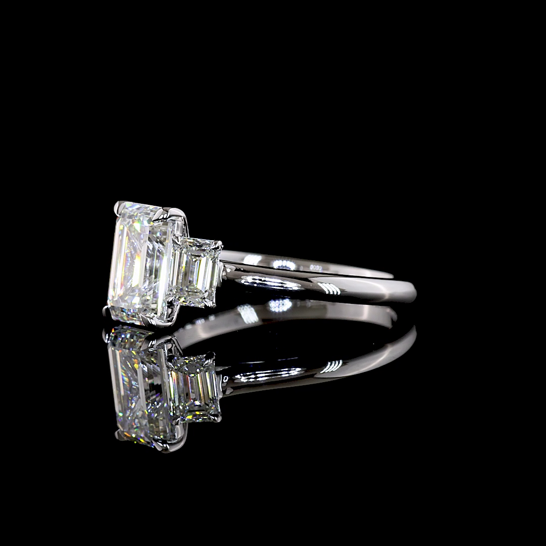 2.69 CTTW Emerald Lab Grown Diamond 3 Stones Ring Sz. 7 (E Color and VVS2 Clarity)