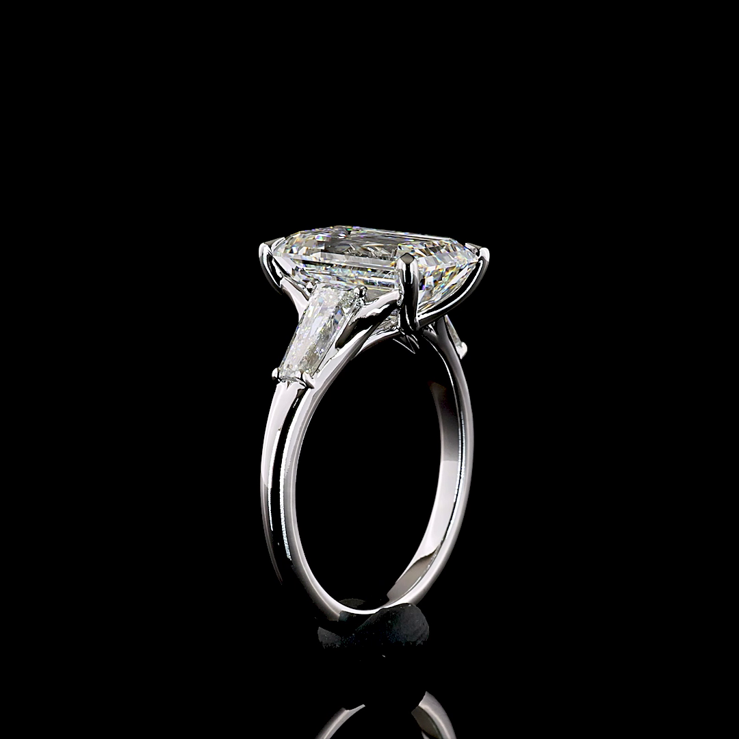 5.20 CTTW Emerald Lab Grown Diamond 3 Stones Ring Sz. 6 (F Color and VS1 Clarity)
