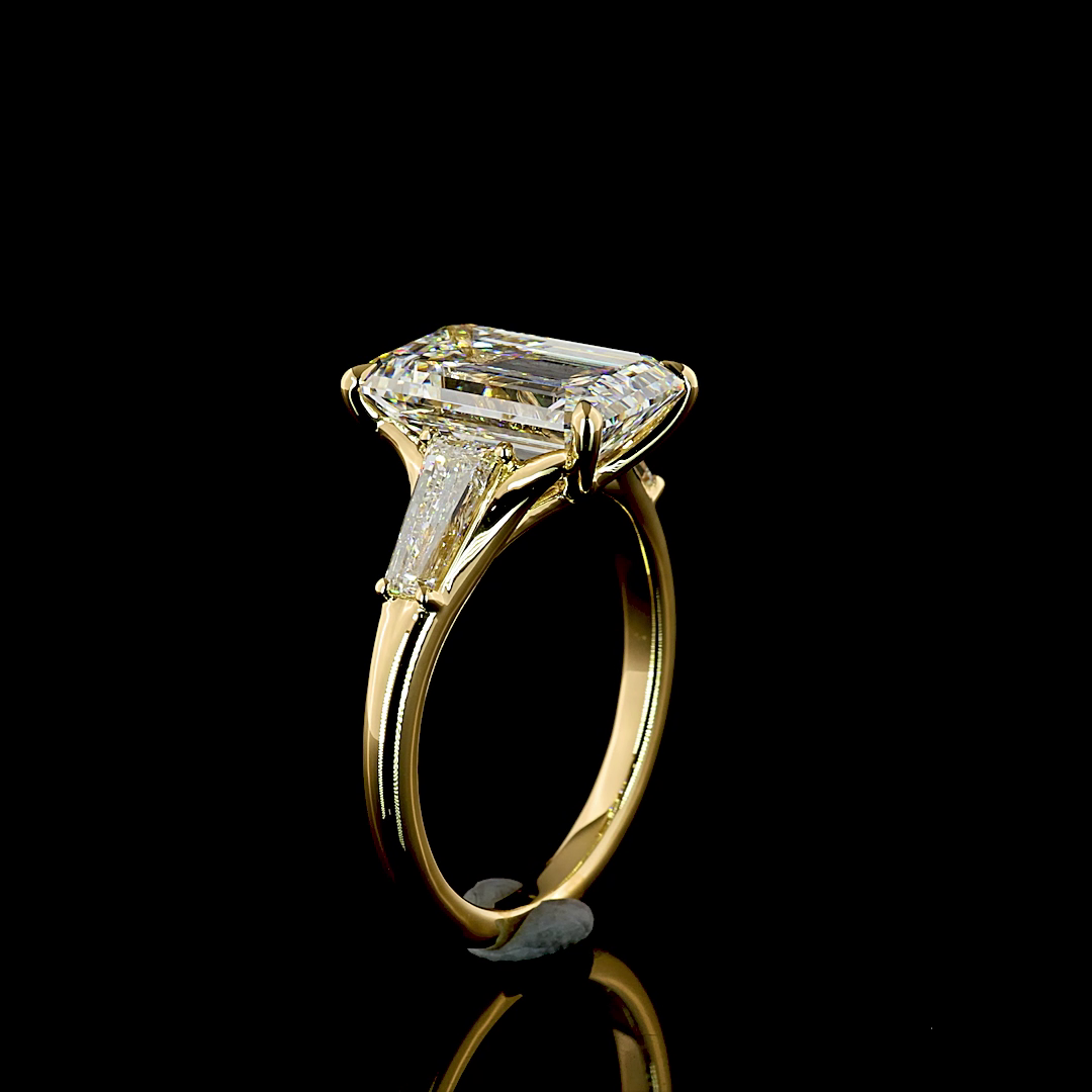 4.88 CTTW Emerald Lab Grown Diamond 3 Stones Ring Sz. 6 (F Color and VVS2 Clarity)