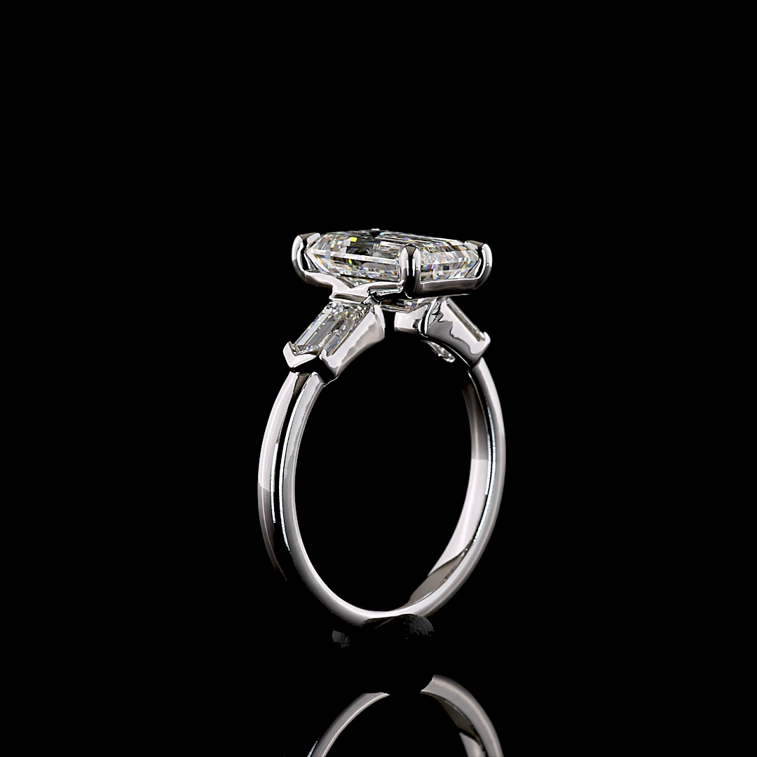 3.77 CTTW Emerald Lab Grown Diamond 3 Stones Ring Sz. 6.5 (E Color and VS1 Clarity)