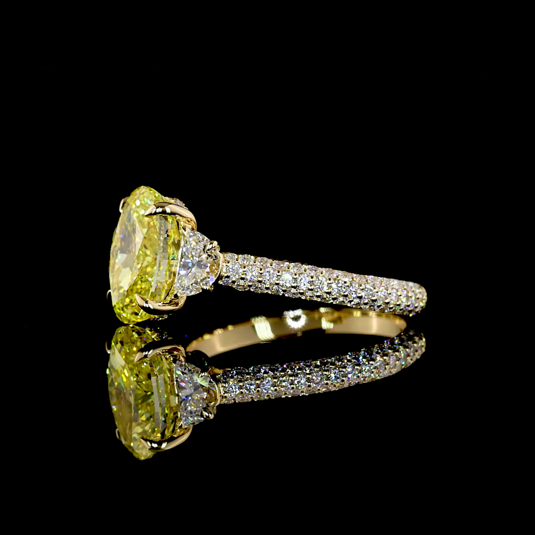4.03 CTTW Oval Lab Grown Diamond 3Stone DiamondShank Ring Sz. 6.5 (FV.YL Color and VS2 Clarity)