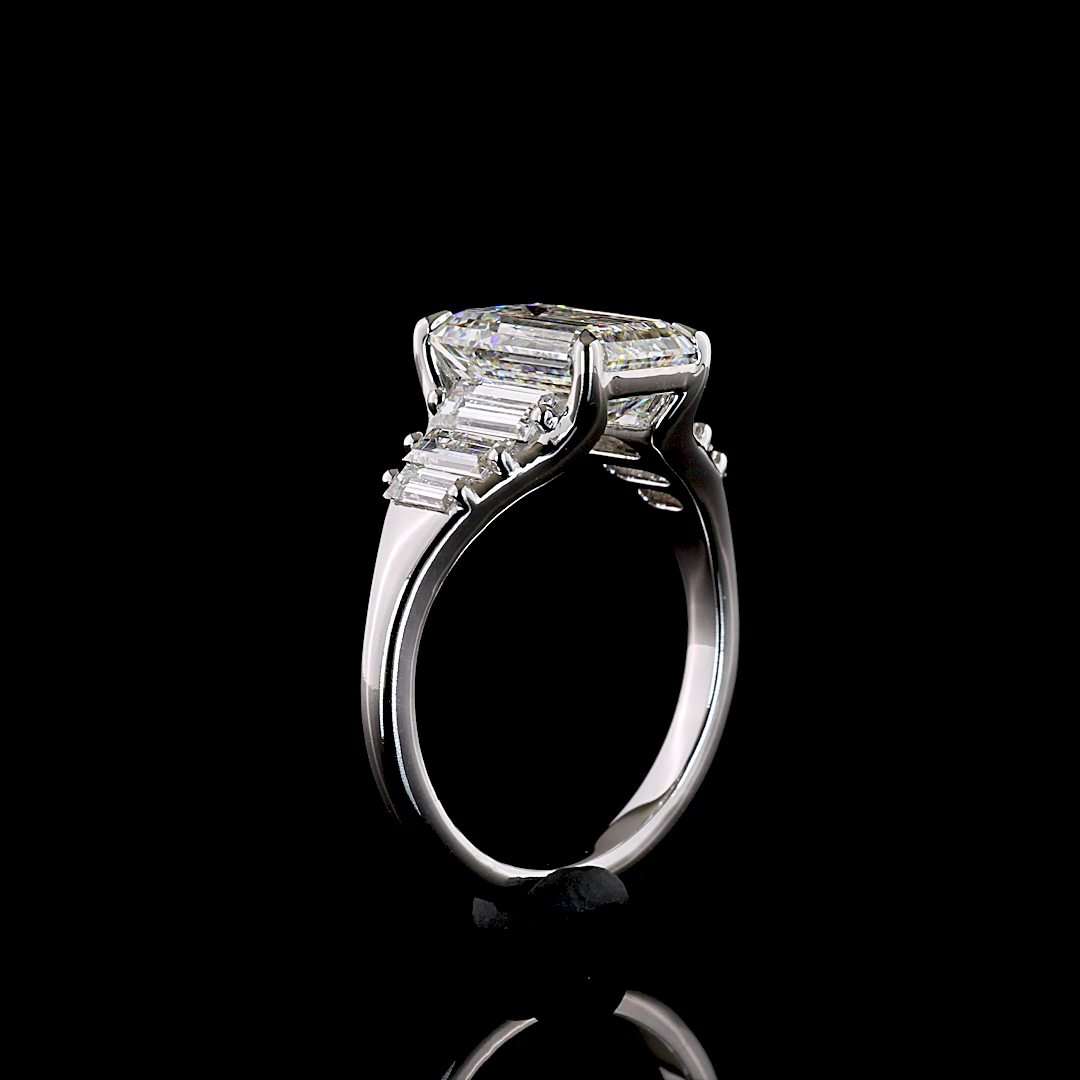 4.04 CTTW Emerald Lab Grown Diamond 7 Stones Ring Sz. 6 (F Color and VS1 Clarity)