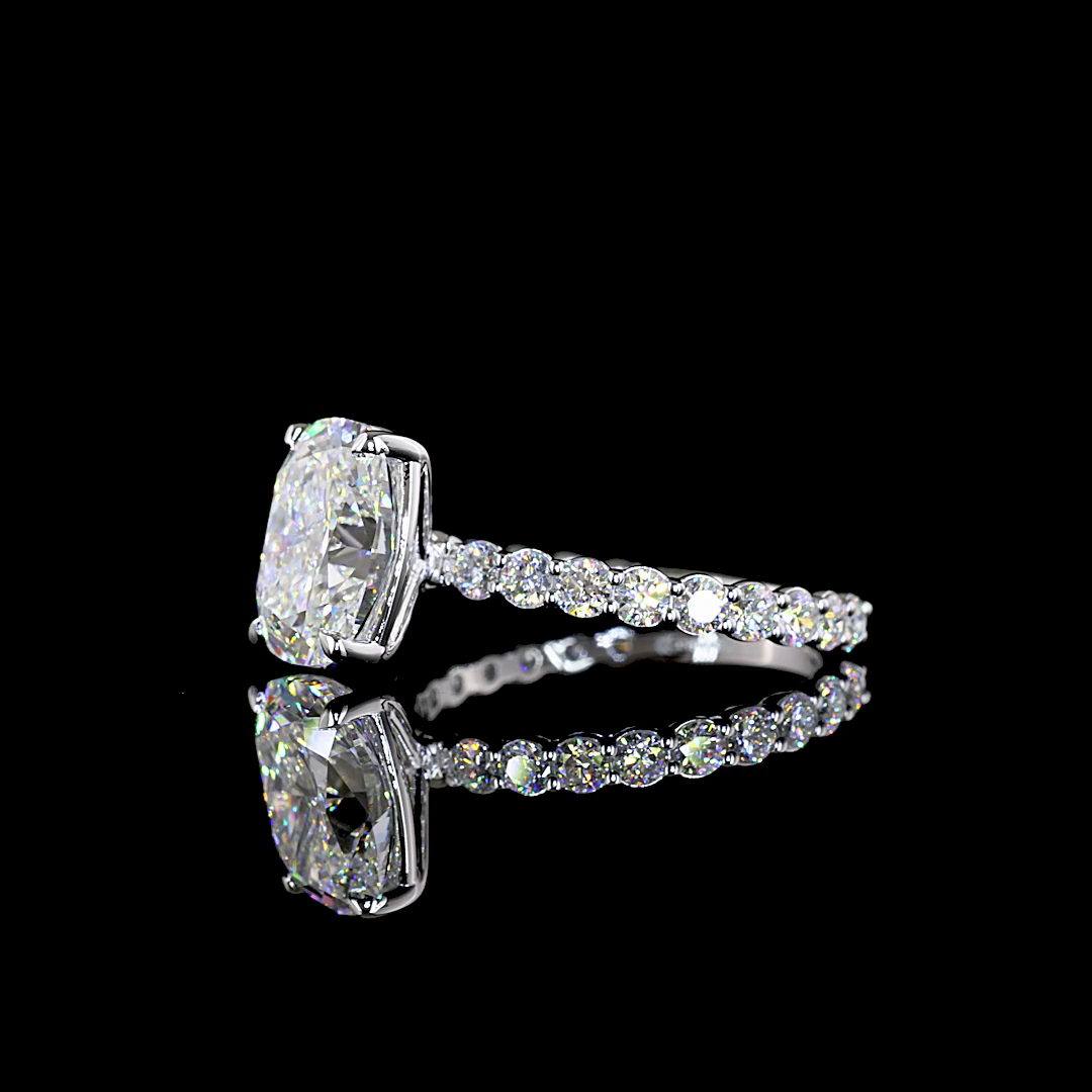 4.05 CTTW Cushion Brilliant Lab Grown Diamond Solitaire Diamond Shank Ring Sz. 7 (F Color and VS1 Clarity)