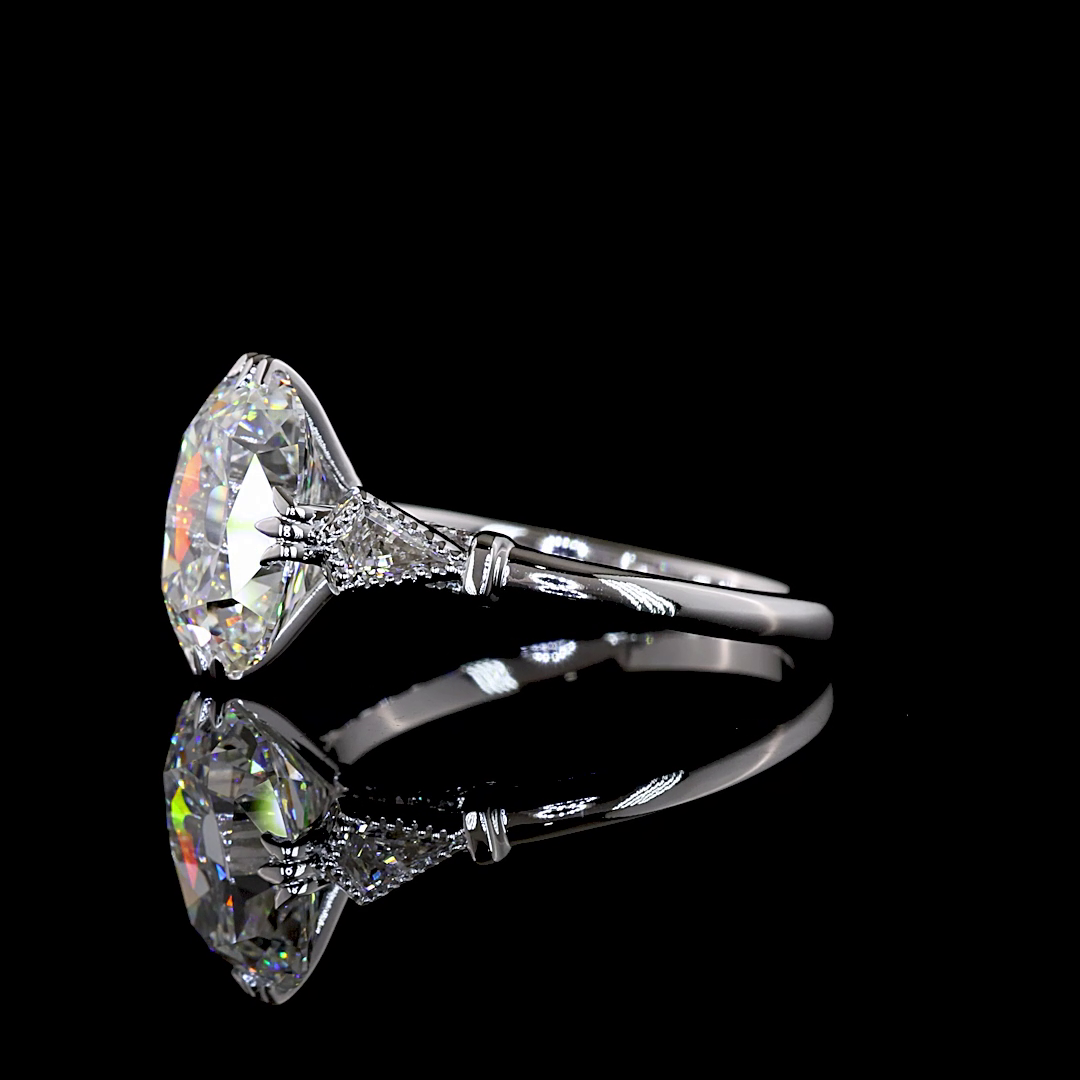 3.36 CTTW Antique Cushion Lab Grown Diamond Hidden Halo Ring Sz. 6 (F Color and VS1 Clarity)