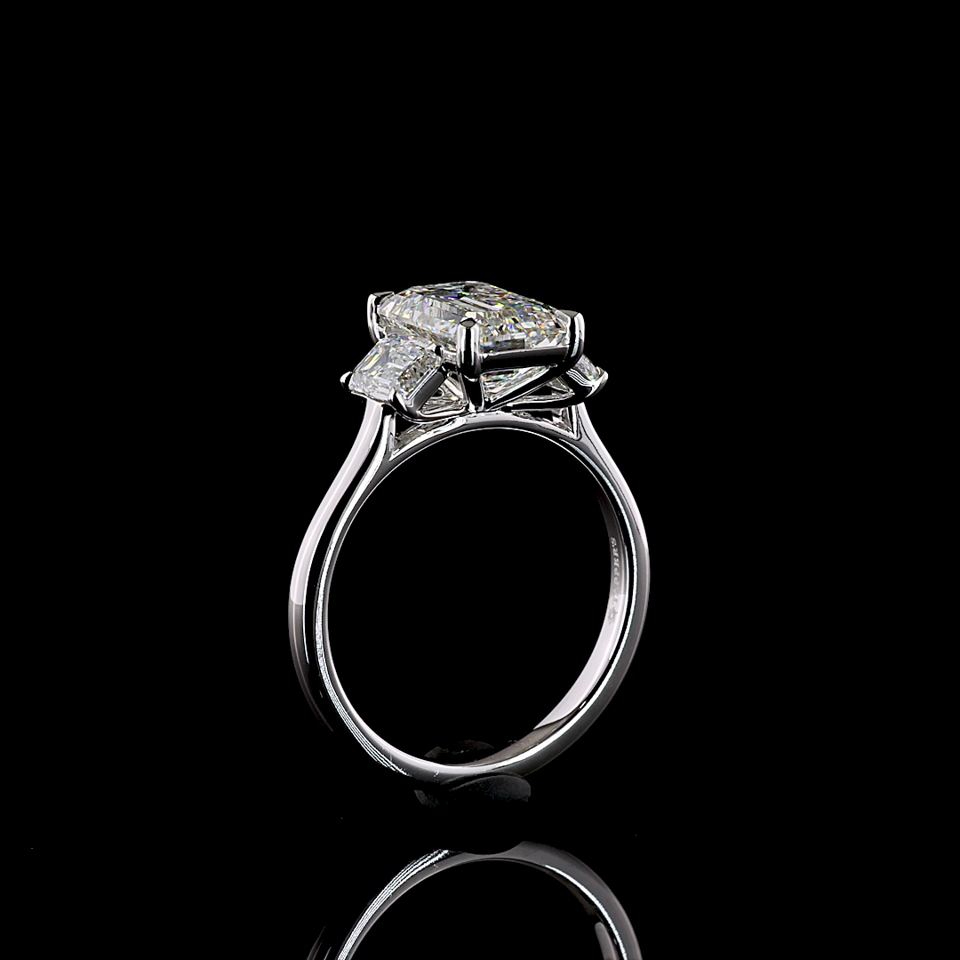 4.12 CTTW Emerald Lab Grown Diamond 3 Stones Ring Sz. 7 (E Color and VS1 Clarity)