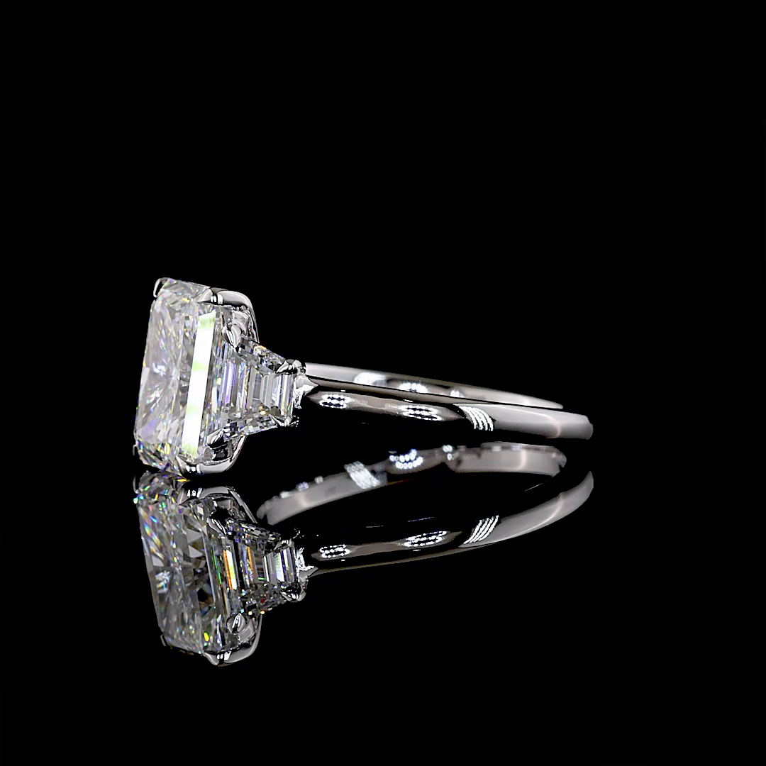 3.85 CTTW Radiant Lab Grown Diamond 3 Stones Ring Sz. 7 (E Color and VS1 Clarity)