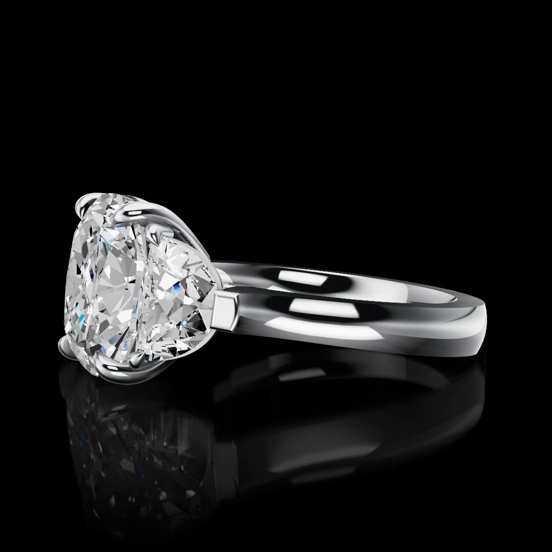 3.03 CTTW Cushion Modified Lab Grown Diamond 3 Stones Ring Sz. 4.25 (F Color and VS2 Clarity)
