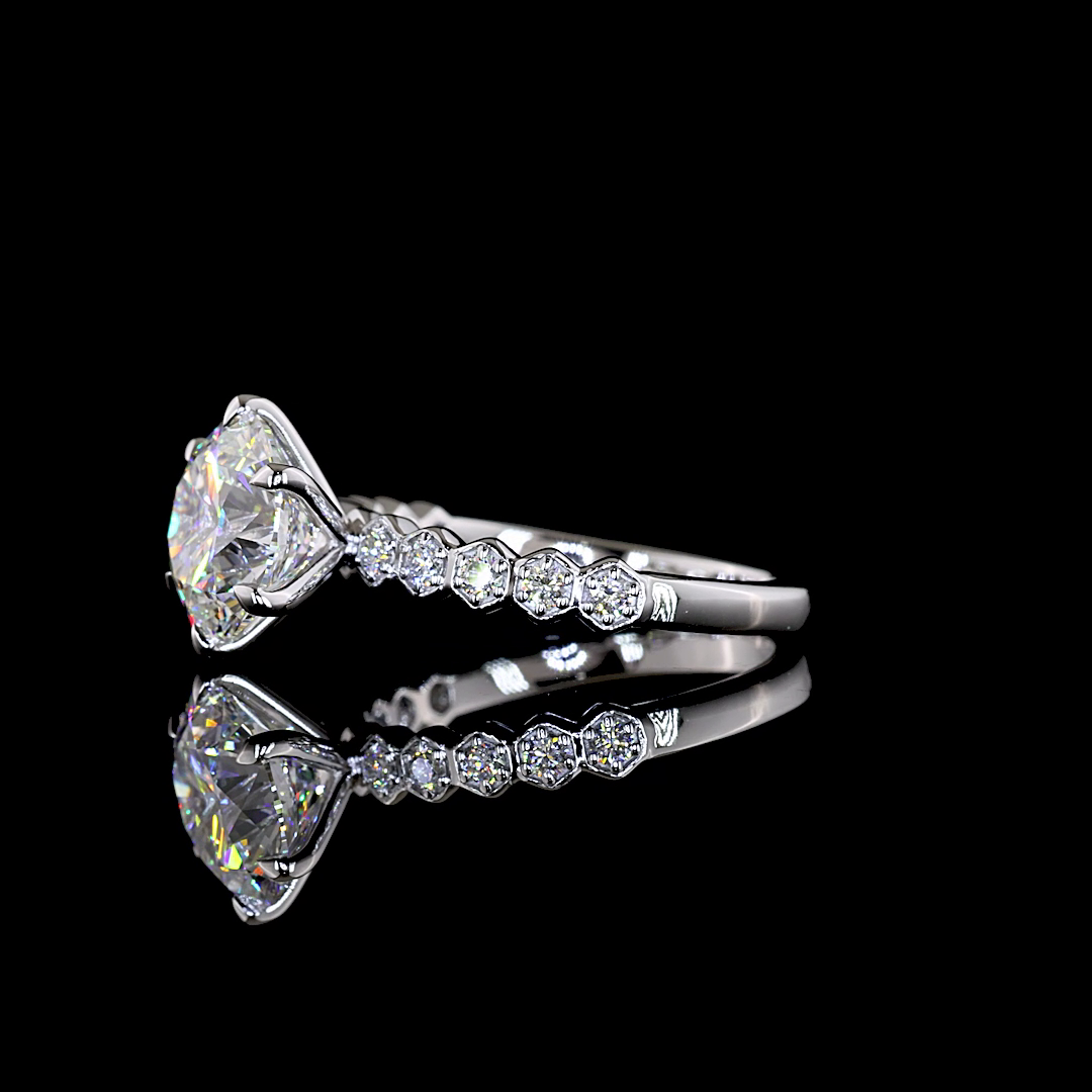 3.04 CTTW Round Lab Grown Diamond Solitaire Diamond Shank Ring Sz. 6 (E Color and VS1 Clarity)