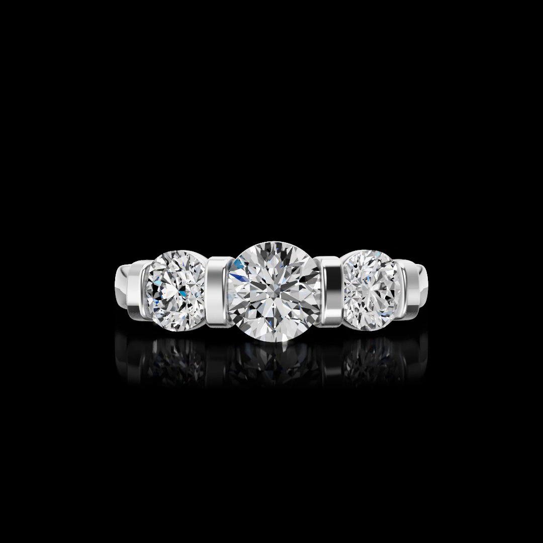 2.01 CTTW Round Lab Grown Diamond 3 Stones Ring Sz. 6 (E Color and VS1 Clarity)