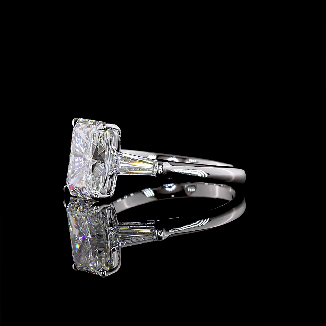 3.74 CTTW Radiant Lab Grown Diamond 3 Stones Ring Sz. 7 (F Color and VS1 Clarity)