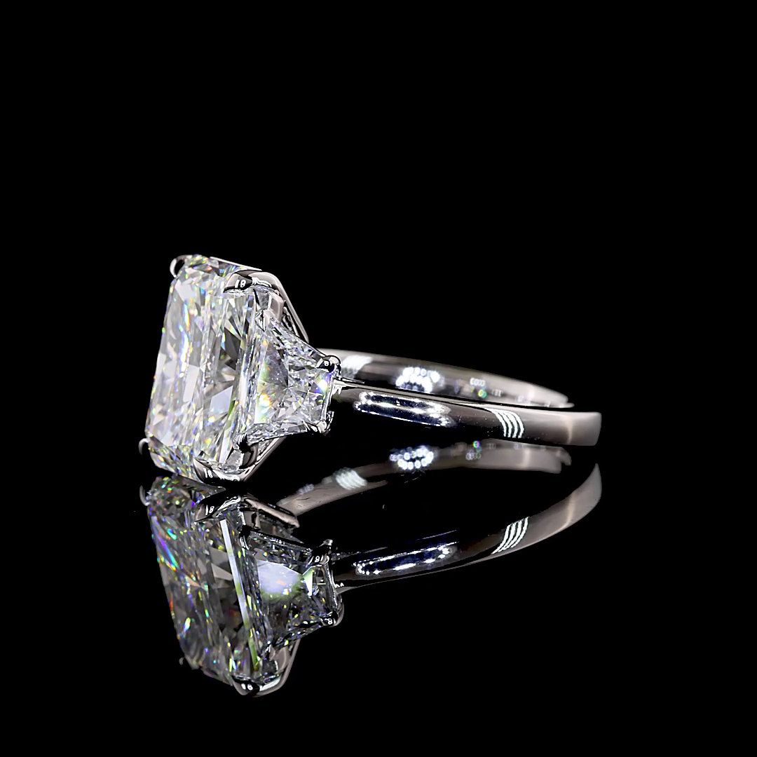 5.25 CTTW Radiant Lab Grown Diamond 3 Stones Ring Sz. 6.5 (E Color and VVS2 Clarity)