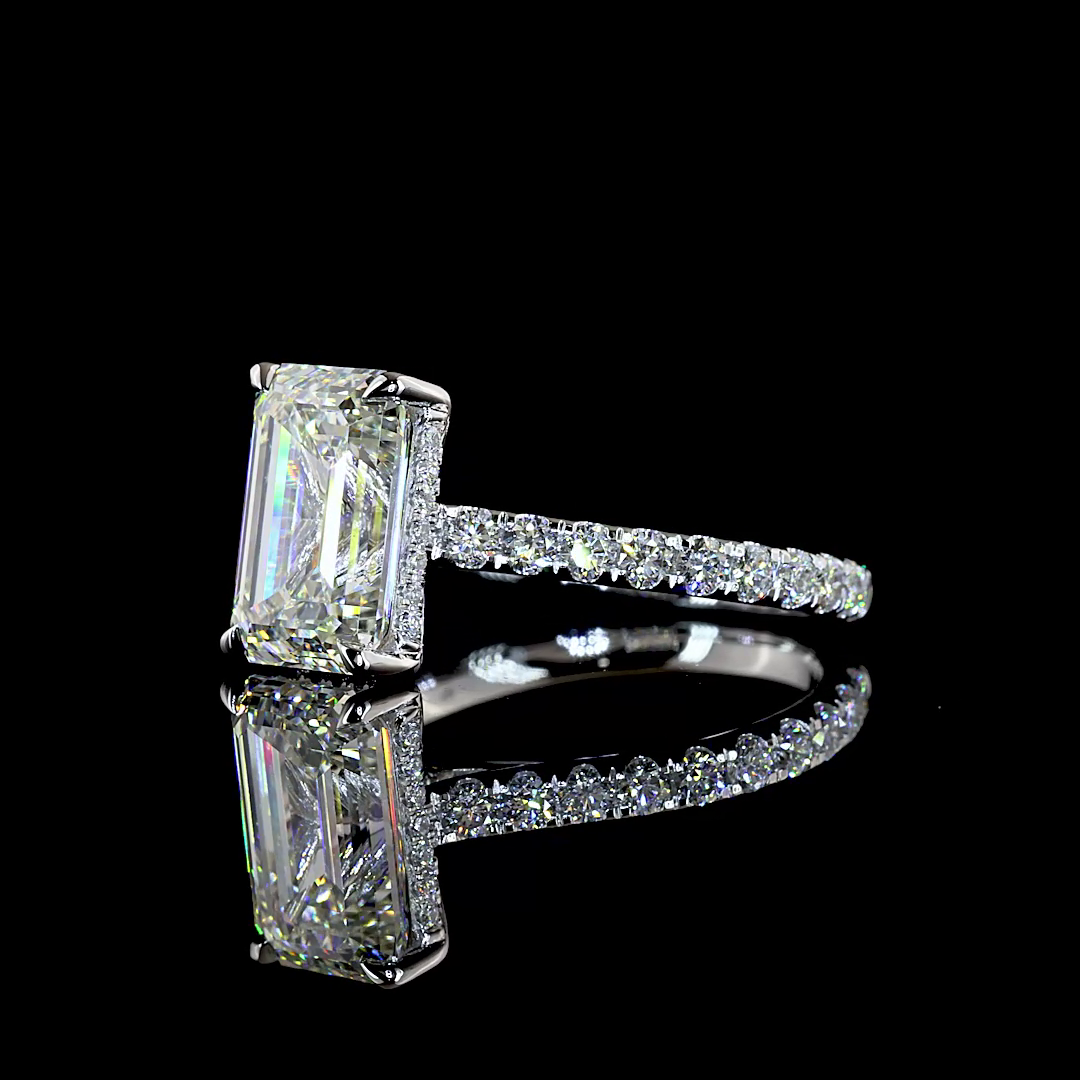 4.37 CTTW Emerald Lab Grown Diamond Hidden Halo Ring Sz. 6.5 (F Color and VVS2 Clarity)
