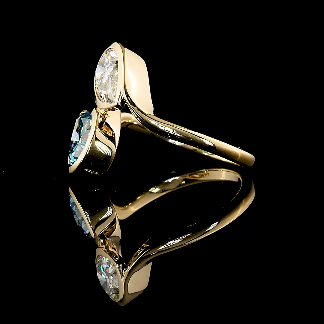 3.51 CTTW Pear Lab Grown Diamond Toi et Moi Ring Sz. 6.5 (FV.BL Color and VS1 Clarity)