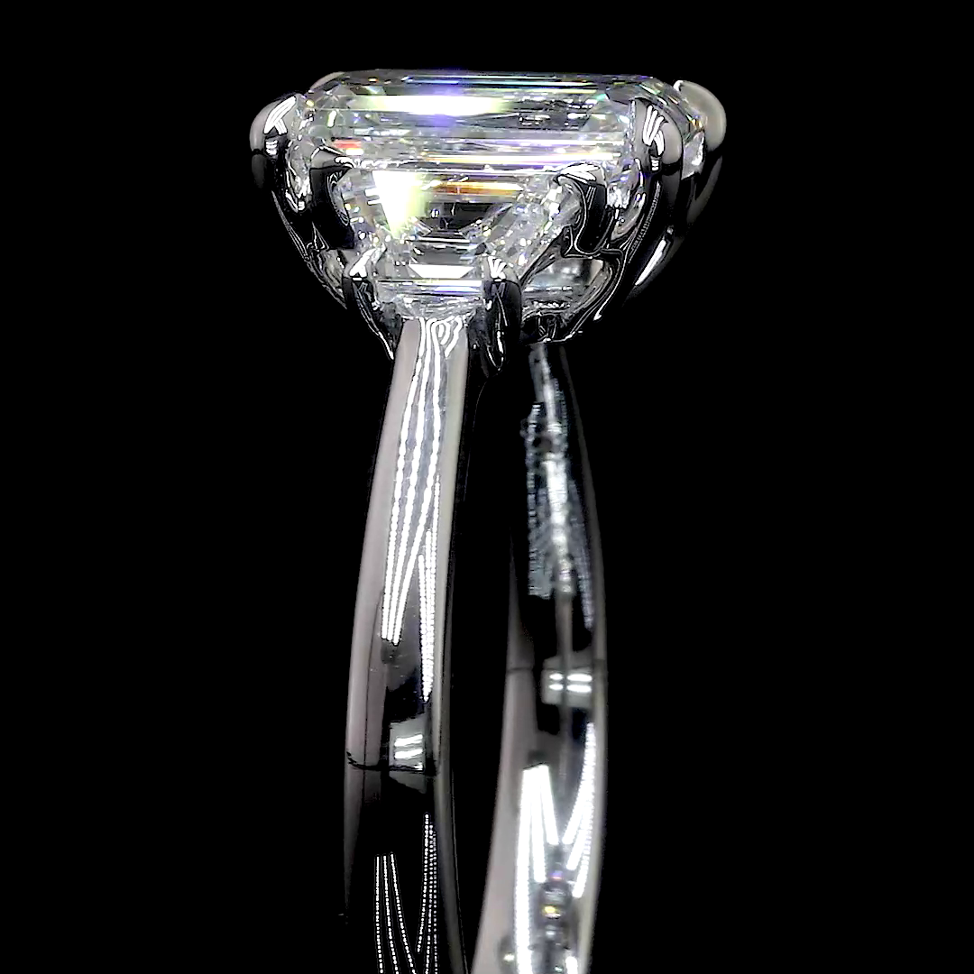 2.30 CTTW Emerald Lab Grown Diamond 3 Stones Ring Sz. 6.5 (F Color and VS1 Clarity)