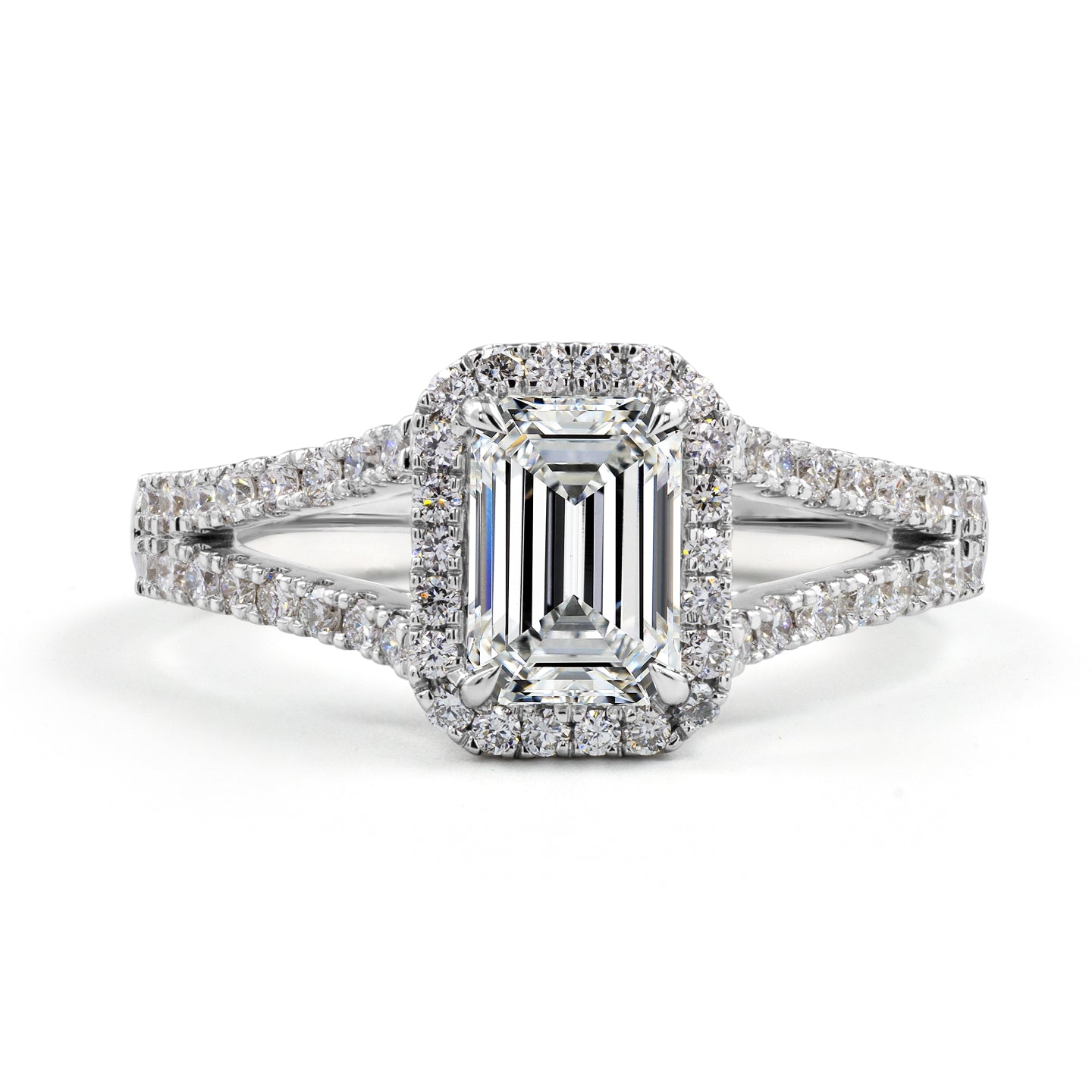 2.08 CTTW Emerald Lab Diamond Split Shank RGWSSEM150 14k White Gold E Color and VS1 Clarity jewelry-spot-usa