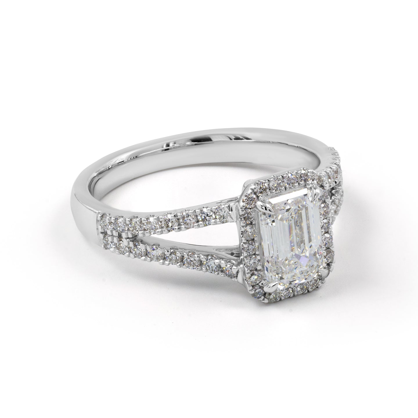 2.08 CTTW Emerald Lab Diamond Split Shank RGWSSEM150 14k White Gold E Color and VS1 Clarity jewelry-spot-usa