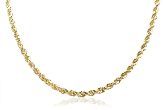 4mm Solid Gold Diamond Cut Rope Necklace