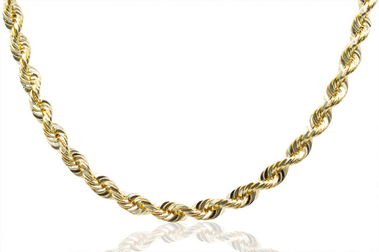 6mm Solid Gold Diamond Cut Rope Necklace