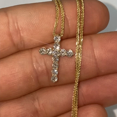 .75" .77cttw. Lab Diamond Cross Pendant with 20" with 1mm 14k Gold Adjustable Franco Chain