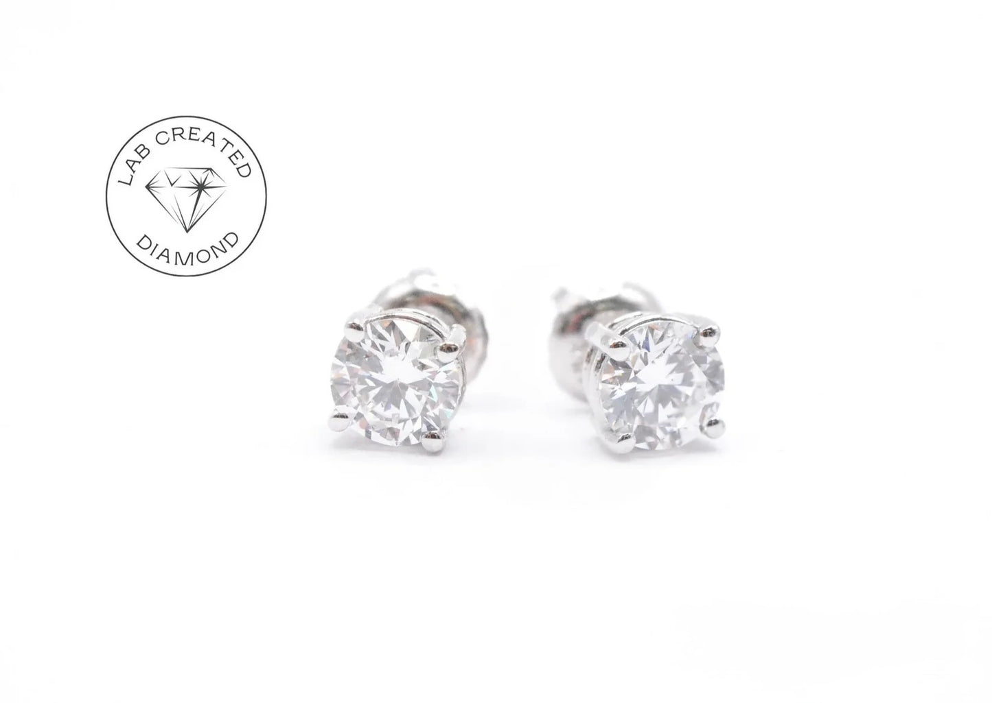 1 CTTW Round Lab Diamond Studs 14K White Gold (F VS1)