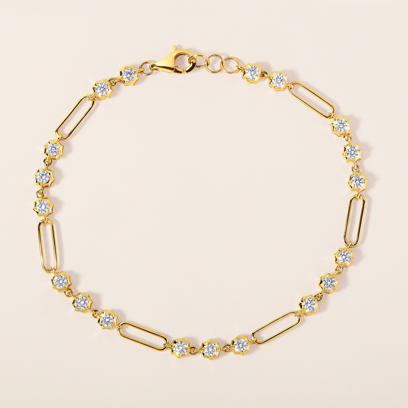14K Gold 1.3ct Natural Diamond Spike Bezel Paper Clip Link Bracelet