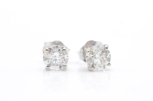 0.70 cttw Natural Diamond Stud Earrings 14K White Gold